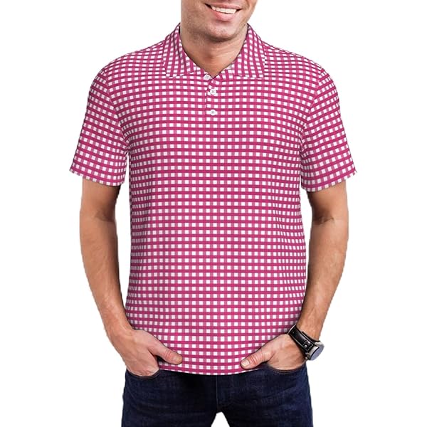 Mosytuky Houndstooth with Red and White Print Golf Shirts for Men