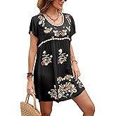 AK Mexican Embroidered Dress for Women Mini Boho Dresses