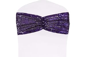 SquarePie Sequin Chair Sashes Bows 50 Pack Purple Shiny Chair Covers Bands for Wedding Banquet Party Decor