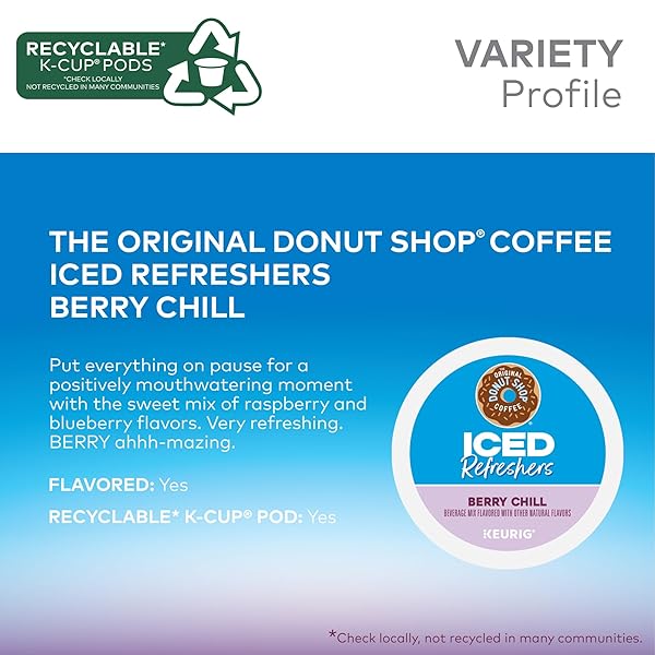 THE ORIGINAL DONUT SHOP ICED REFRESHERS, BERRY CHILL, BREW OVER ICE SINGLE SERVE KEURIG K-CUP PODS, 20-COUNT BOX