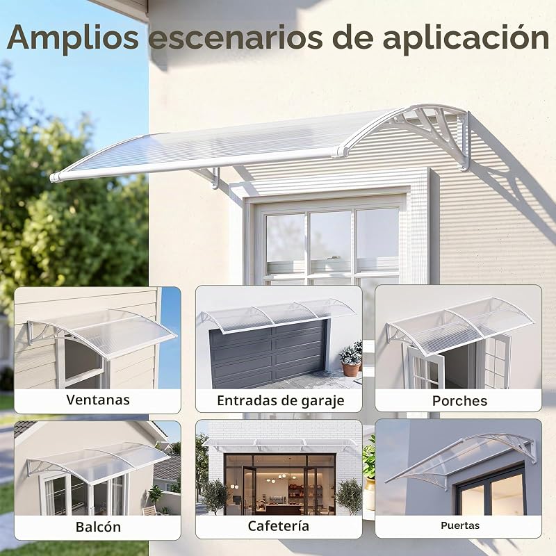 Toldo Exterior da Porta 100 x 300 cm - Toldo Exterior em Policarbonato com Suportes em ABS, Proteção contra Chuva, Neve e Raios UV para Portas, Janelas e Terraço