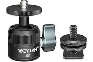 WEYLLAN G1 Mini Ball Head with Cold Shoe Mount Adapter, Panoramic Metal Small Ball Head Mount with 1/4'' Mounting Screw and Threaded Hole for DSLR Camera, Camcorder, Mini Desktop Tripod, Light Stand