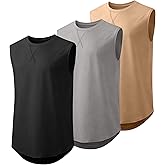 JMIERR Mens 3 Pack Cotton Tank Top Hipster Hip Hop Longline Crewneck Sleeveless Shirts