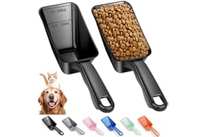 AOSNARE 2-Pack Dog Food Scoop 1 Cup, Plastic Pet Food Measuring Scoop With Measuring Lines (1/2 & 1 Cup Markings) for Dogs, Cats, Fish, Bird（Black)