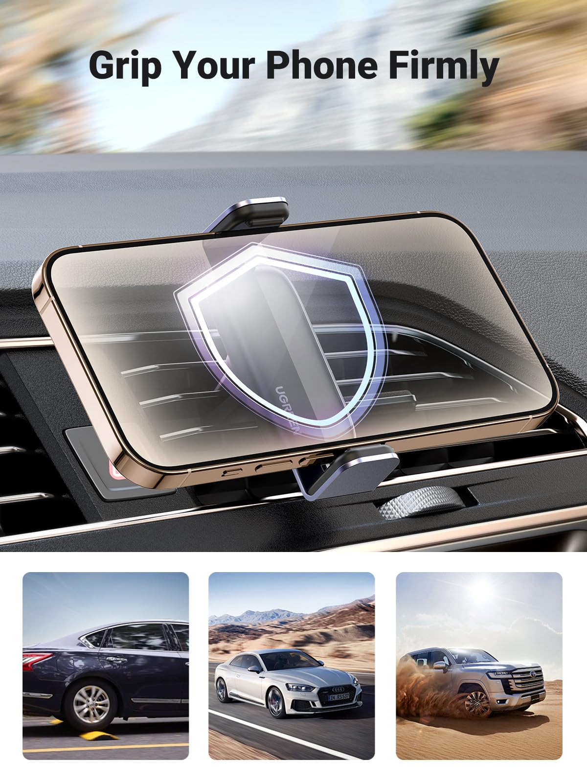 UGREEN Car Vent Phone Mount Air Vent Clip Phone Holder Car Mount Mini Size Compatible with iPhone 17 16 15 14 13 12 Pro Max Mini Plus, iPhone 11 SE XS XR 8 7 6 6S Smartphone