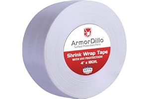 ArmorDillo Poly Shrink Wrap Tape –1 Roll, 4" x 180' White Heat Shrink Tape for Boats | Waterproof Crash Wrap, Press & Seal Plastic Repair, Electrical & Plumbing Protection