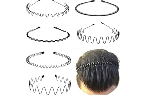 KELUBATU Metal Headbands for Men Fashion Headband for Women, Unisex Wavy Hair Bands Outdoor Sports Head Bands Simple Elastic Non-Slip Hair Accessories (6 Pack)