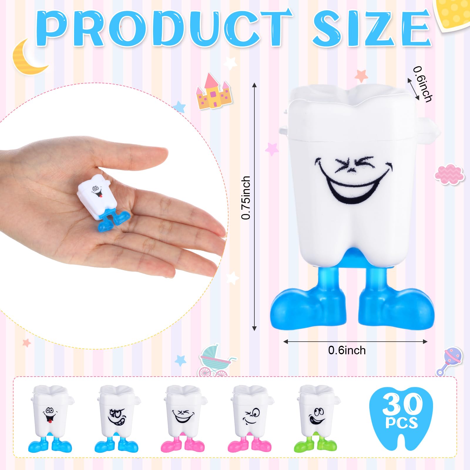 Yaomiao 30 Pcs Teeth Storage Box Lovely Baby Milk Tooth Organizer Container Teeth Saver Save Box with Expression Case Gift for Kids Child Keepsake Children