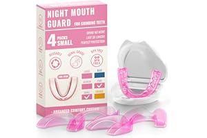 BOKZEN 4 Pack Pink Kids Mouth Guard for Grinding Teeth, Moldable Kid Mouth Guard for Clenching Teeth at Night, Comfortable Mouthguard Stops Bruxism, TMJ