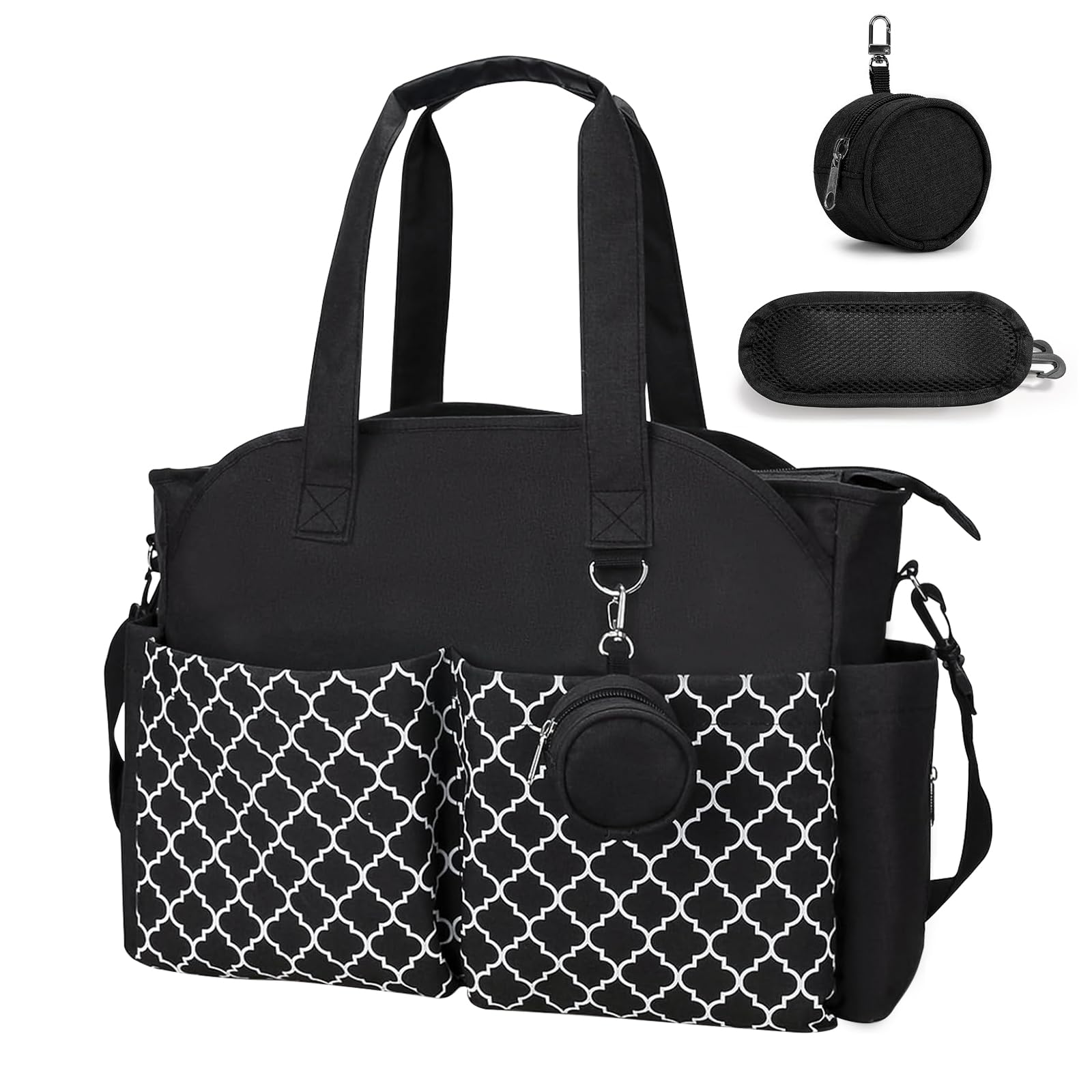 comeder Nappy Changing Bags, Multifunctional Nappy Tote Bag for Mom and Dad, Large Capacity Waterproof Baby Changing Bags with Pacifier Bag for Diaper All Baby Accessories (Black)