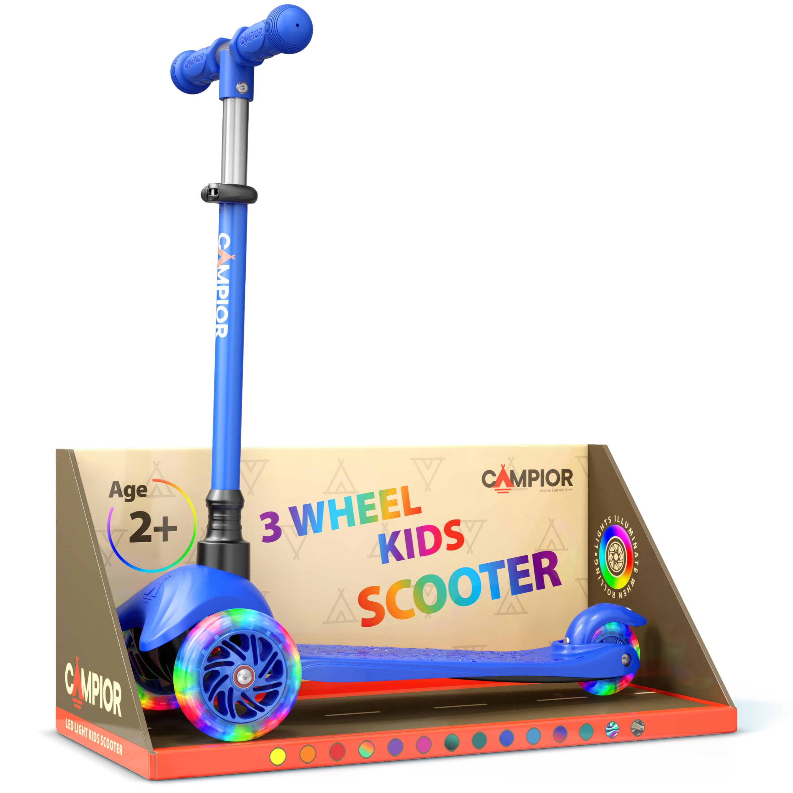 Blue Mini 3 Wheel Scooter for Kids – Lean-to-Steer with LED Light-Up Wheels, Adjustable Handlebar, Wide Anti-Slip Deck, Smooth PU Wheels, Rear Foot Brake – Toddler Scooter for Ages 2+ Image