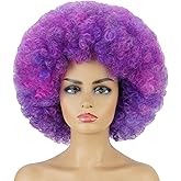 andromeda Afro Wigs for Black Women 70s Wig Short Puffy Wigs for Women Bouncy and Soft Kinky Curly 10 Inch Synthetic Daily Party Cosplay Halloween Wig (Blue Mixed Purple)