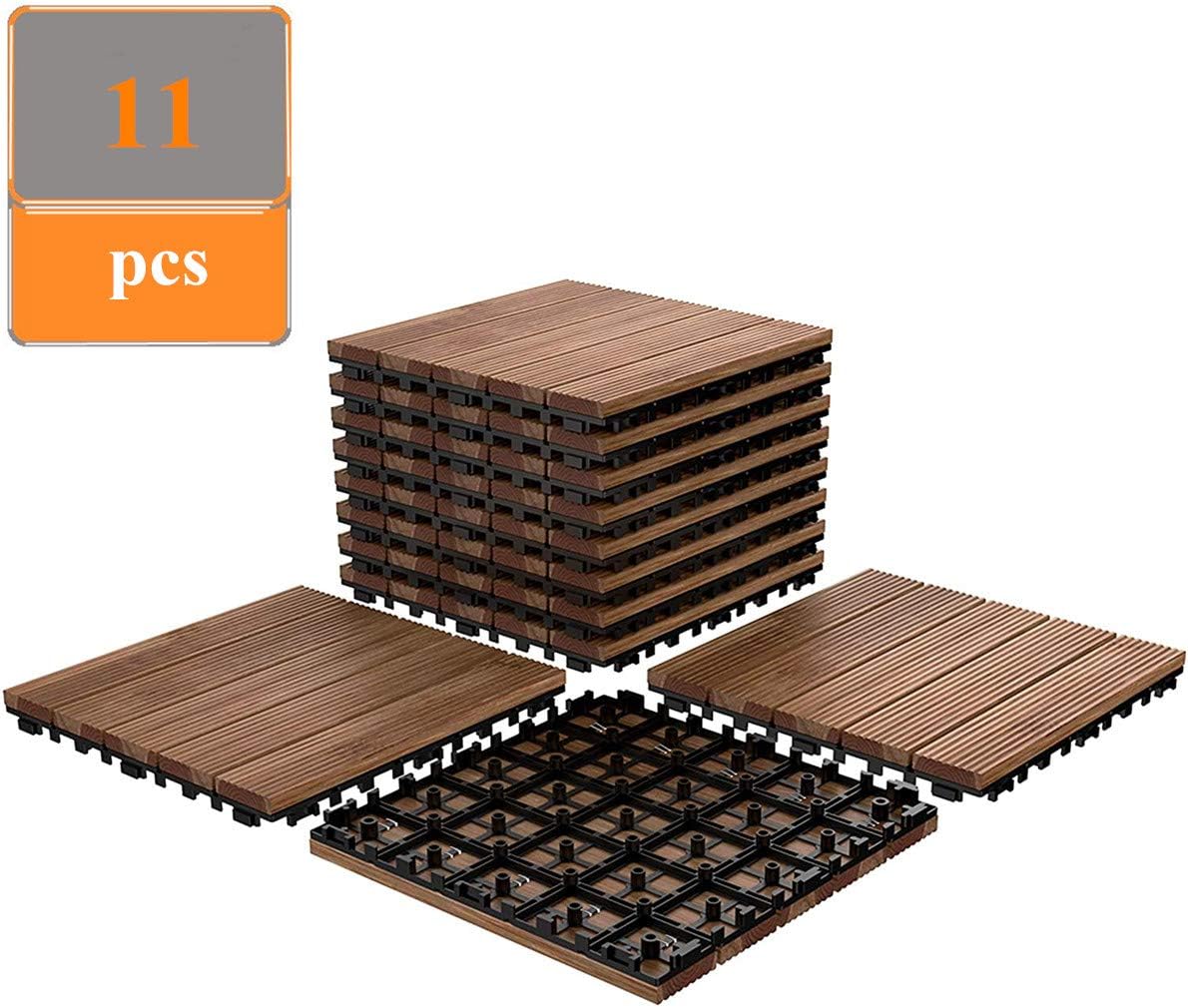 Linksworld Wood Deck Interlocking Decking Tiles Tiles Wood Flooring Deck Decking Tiles Patio Pavers Tiles Composite Decking Water Resistant for Indoor & Outdoor 12”×12” 11pcs