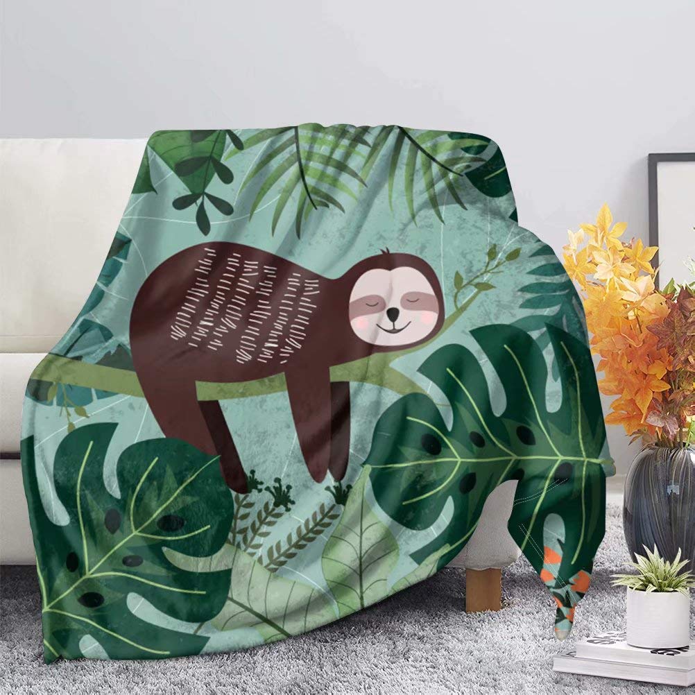chaqlin Cute Sloth Print Blanket,Funny Sloth on the Tree Printing Throw Blanket Soft Warm Plush Thick Children And Adults Nap Blanket Lazy Blanket Size 70x54 inches