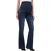 GLAMIX Women's Stretch Maternity Bootcut Jeans with Pockets Over The Belly Bell Bottoms Flare Denim Pants Pregnancy Clothes