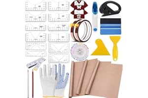 QUKLOGEN Sublimation Shirts Tool Kits 66 Pcs Shirt Measure Ruler Set Reusable Round Neck and V-Neck Alignment T-Shirt Guide Ruler Teflon Sheet for Heat Press 12 x 16in Heat Resistant Tape