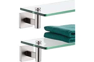 KOKOSIRI Floating Shelf Bathroom Wall Mount Shelves 16-Inch for Bedroom Living Room Kitchen Hanging Rack Brushed Stainless Steel 2 Pack B1105BR-L16-P2