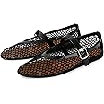 MICIFA Women's Mesh Ballet Flats Fishnet Ballerina Flats Buckle Strap Mary Jane Flats Causal Daily Dress Shoes