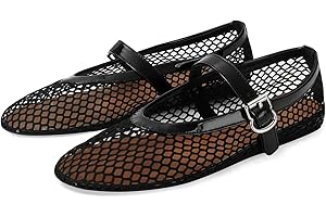 MICIFA Women's Mesh Ballet Flats Fishnet Ballerina Flats Buckle Strap Mary Jane Shoes Causal Daily Dress Shoes