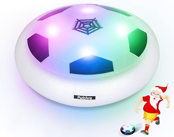 Amazon Pulchra エアーフットボール Ledライト 発泡プラスチック製のバンパーを内臓 電気で動くホバー フットボール ディスク 子供もへの贈り物にうってつけのスポーツ玩具 インドアでもアウトドアでも使用できるトレーニング用のおもちゃのボール 白