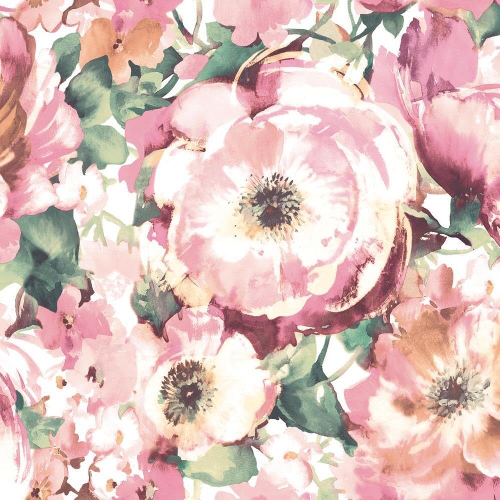 RoomMates RMK11431M Watercolor Pink Floral Peel and Stick Wallpaper Mural - 10 ft. x 6 ft. — image 1