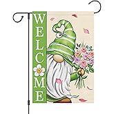Wodison Spring Garden Flag 12×18 Double Sided, Vertical Burlap Gnome Floral Welcome Spring Summer Garden Flag Outside Holiday Yard Decoration