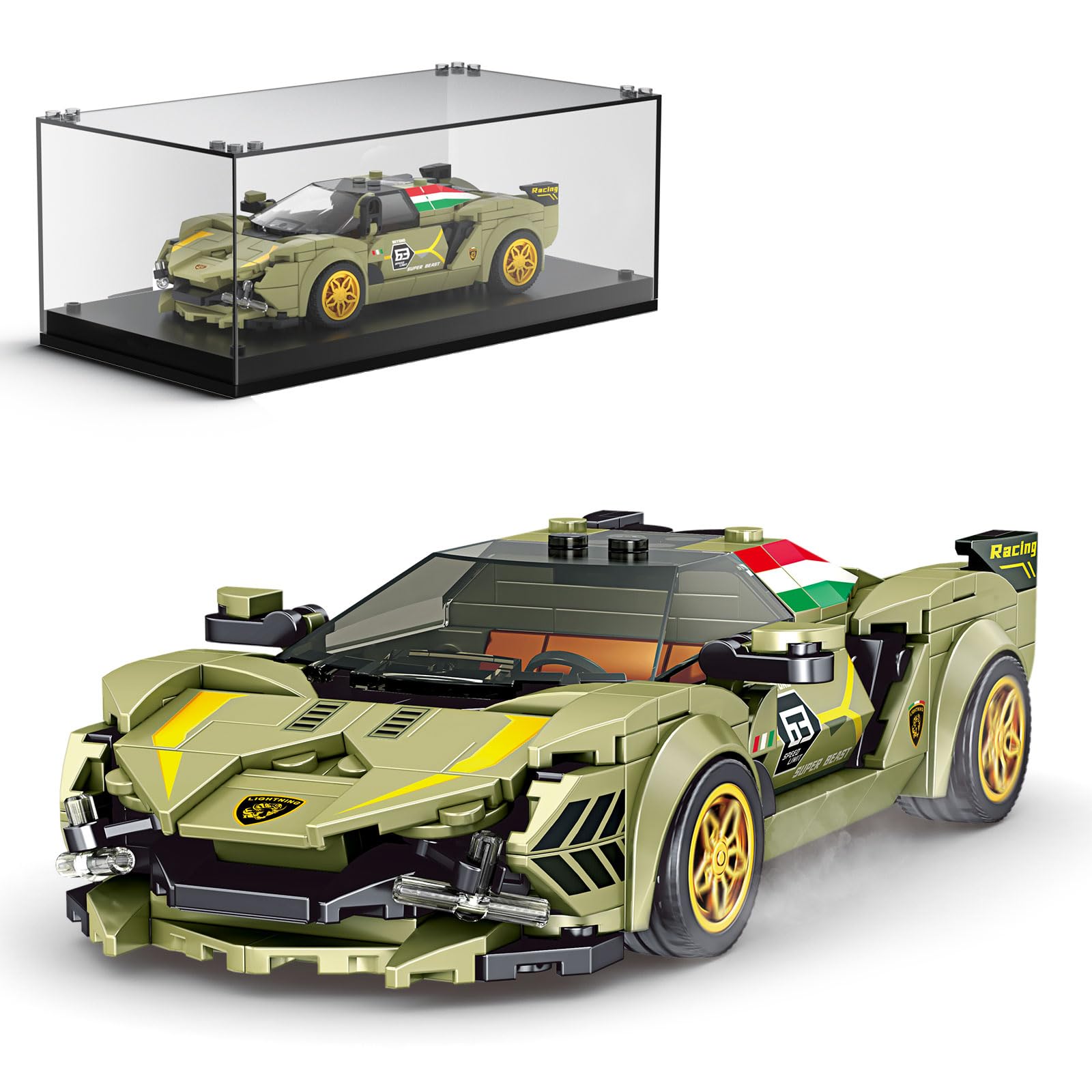 Mould King Speed Champion Super Car Building Sets with Display Case, Model Car Kits Sports Building Blocks, Cool Simulation Cockpit Race Kits for Adults Kids 8+(333 PCS)