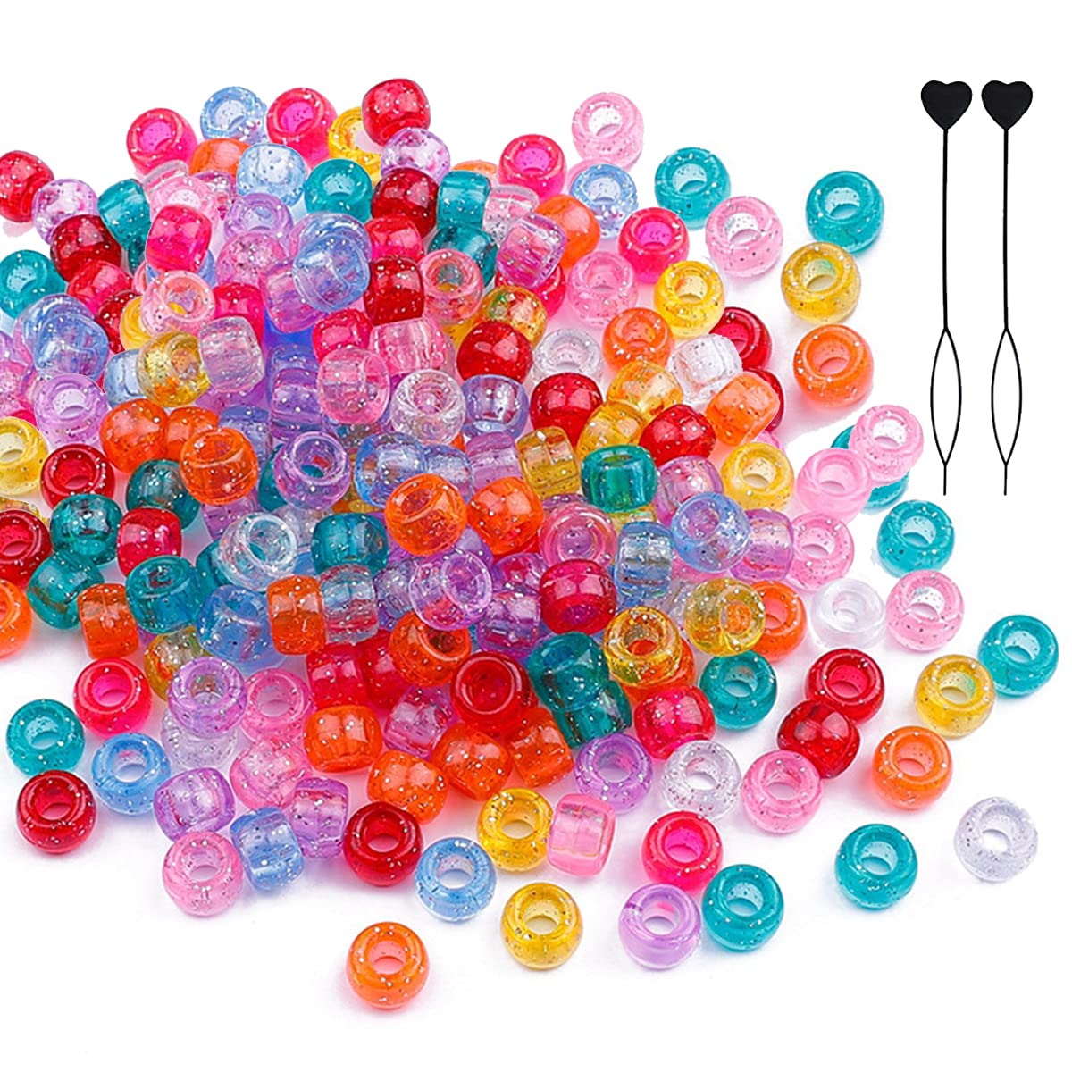 200Pcs Plastic Pony Beads for Jewellery Making, 6 * 9mm Colourful Bead for Crafts, Clear Hair Bead for Bracelets Making Kit