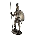 Veronese Design Bronze Finished Spartan Warrior Statue -14.25 Inches Tall - Armed with Spear and Hoplite Shield - Cold-Cast Resin - Excellent Detail - Hand Painted Accents