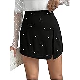 Floerns Women's Pearl Beaded Slit Skort Elastic High Waist Cocktail Party Dressy Shorts