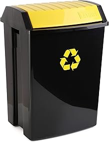 TATAY Contenedor de Reciclaje para envases y plástico, Capacidad para 50 litros, Plástico polipropileno, Tapa basculante, Amarillo y Negro, 40.5 x 33.5 x 57.5 cm 