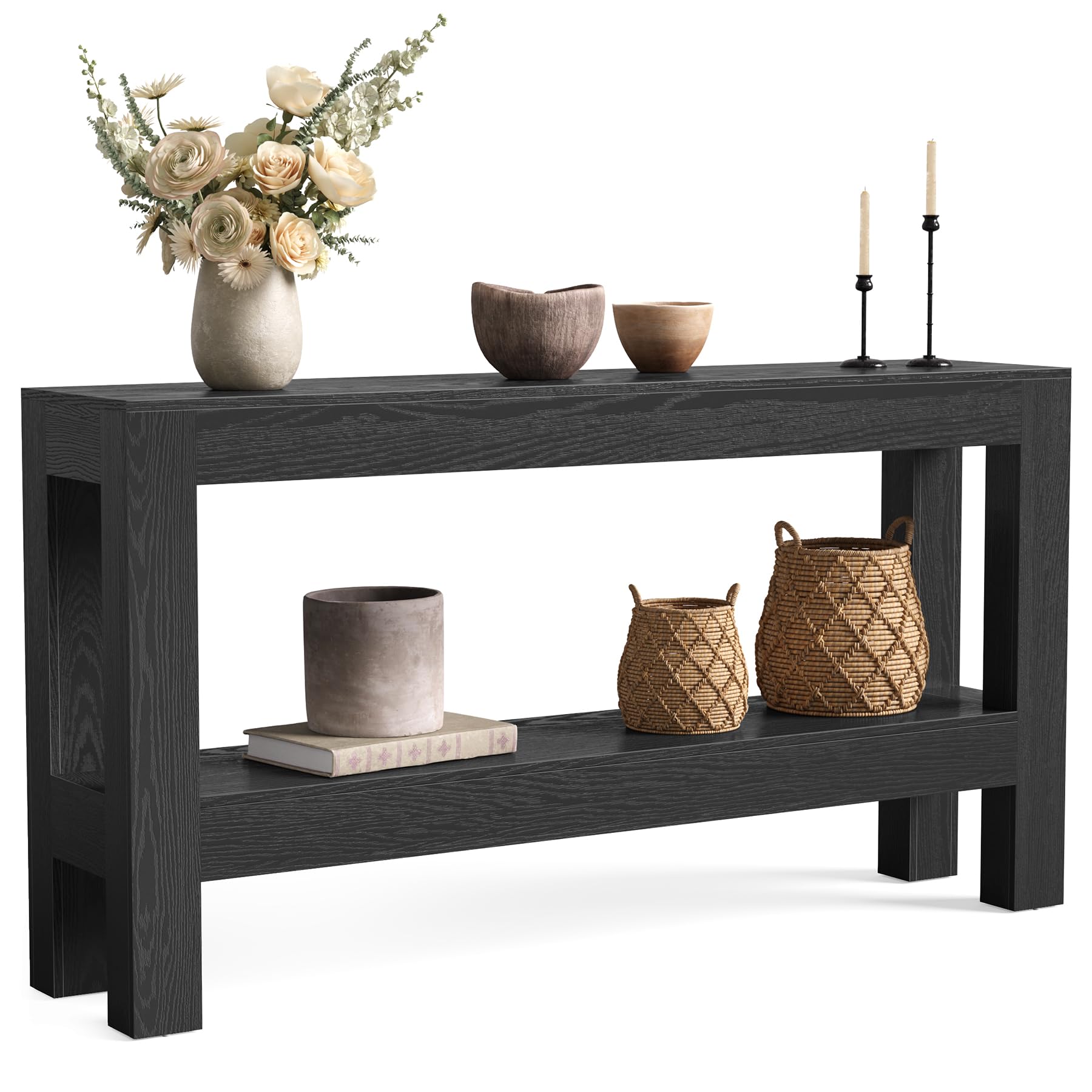 Photo 1 of LITTLE TREE 63-Inch Black Console Table for Entryway, Narrow Long Wooden Entry Table for Living Room, Hallway, Sofa, Entrance, Foyer, Behind Couch with 2-Tier Storage Shelves