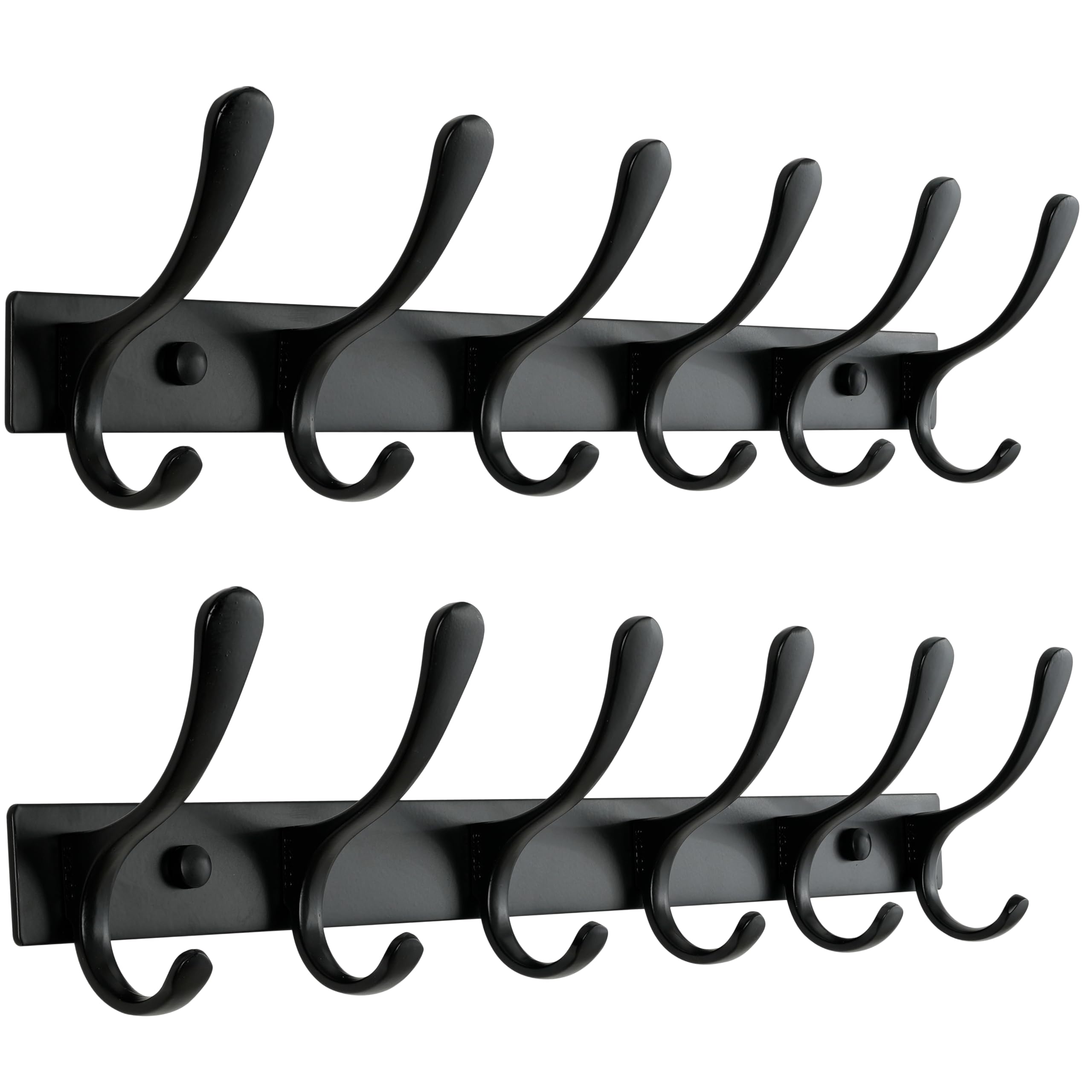 SKOLOO Coat Rack Wall Mounted - 6 Hooks, Pack of 2, Heavy Duty, Stainless Steel, Metal Wall Coat Hanger, Sturdy Wall Hooks for Hanging Coat, Jacket, Clothes, Hat, Black