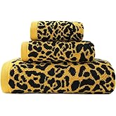 KINGSHORE 3 Piece Premium Bath Towel Set (Leopard), 1 Bath Towel 1 Hand Towel 1 Washcloth, Quick-Drying, 100% Cotton,Oeko-TEX Certified (Yellow)