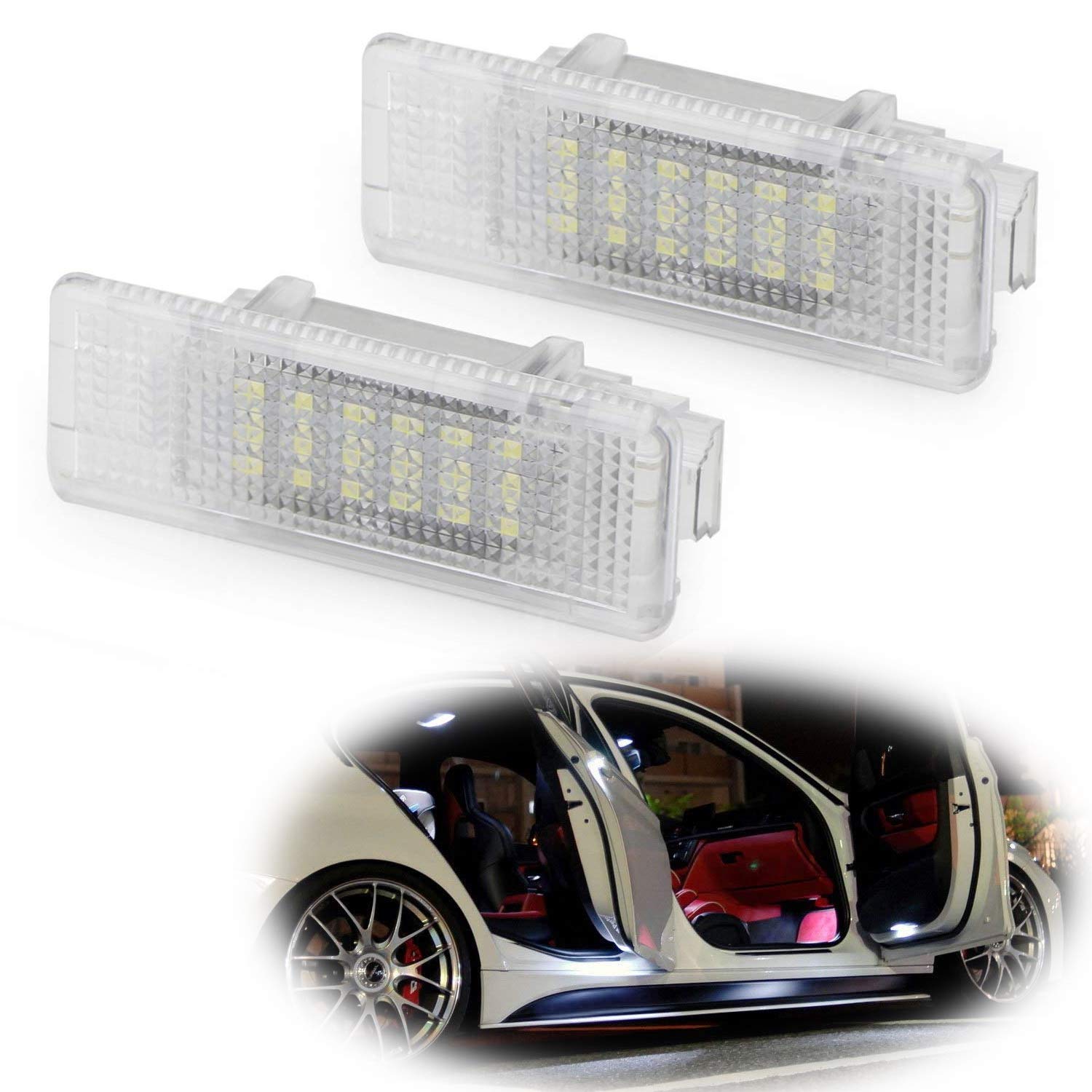 iJDMTOY Xenon White LED Step Courtesy Lights For BMW E39 5 Series, E53 X5, Z8, Powered by 3W 18-SMD LED Lights, Replace OEM Footwell, Side Door Lamps