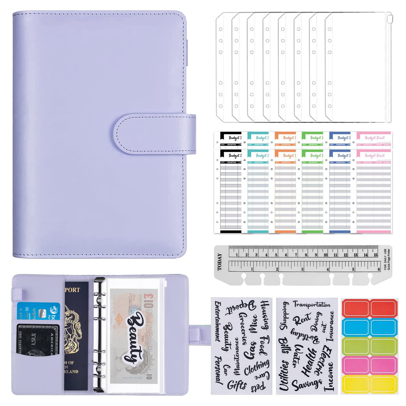 ChangWanna A6 Money Budget Ring Binder - Money Saving Wallet Organiser Binder with Pockets, Cash Stuffing Budget Wallet Planner with Cash Envelope, Money Folder Wallet Organiser for Cash Saving — image 1