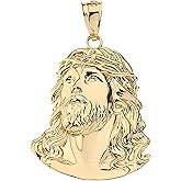 10K Yellow Gold 1-1/8" Face of Jesus with Crown of Thorns Christian Dangling Pendant Charm