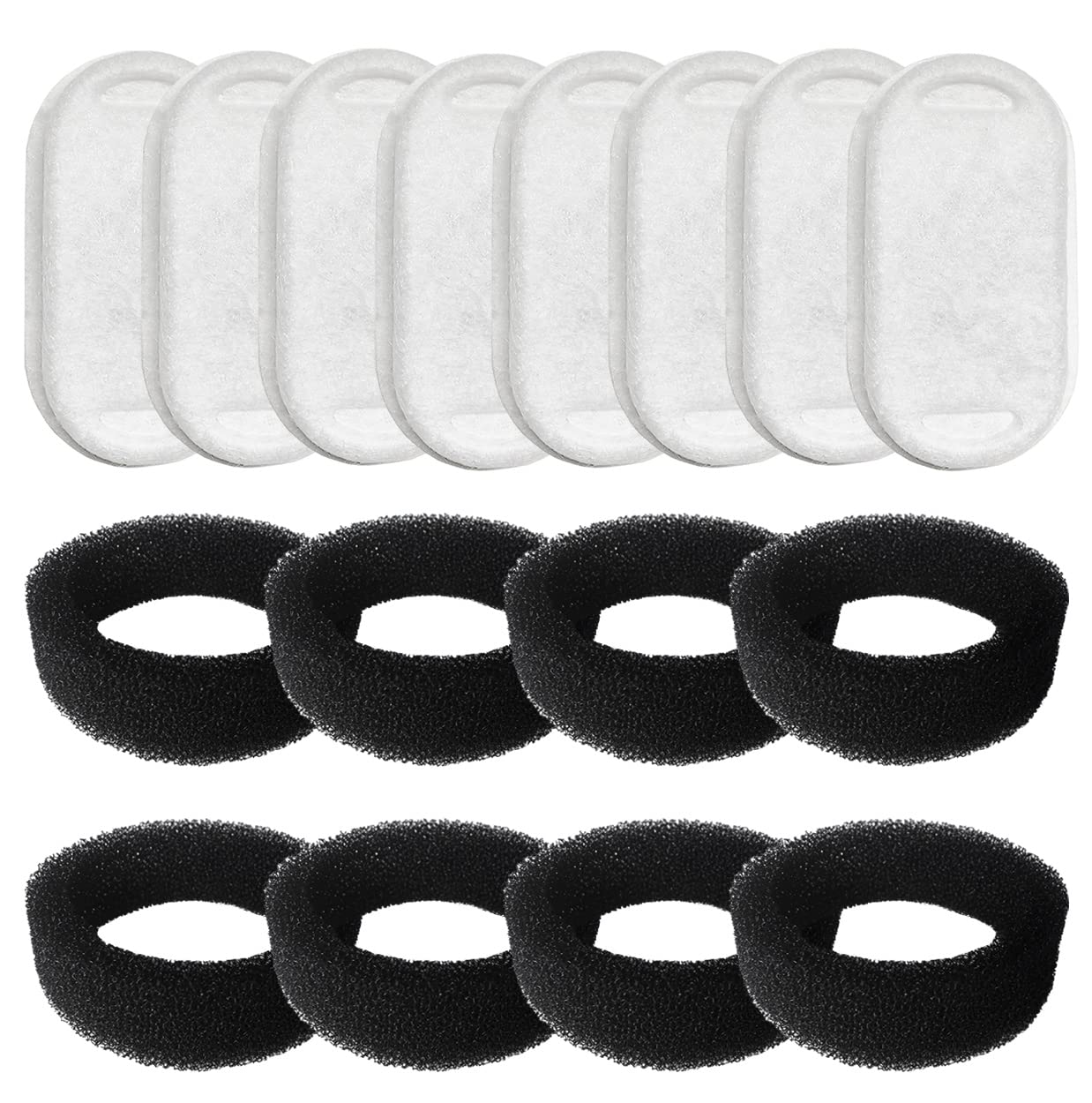 16 Packs Cat Water Fountain Filters, Hantoc Replacement Pet Water Fountain Filters 8pcs Activated Carbon Filter & 8pcs Foam Sponge for 3.2L Stainless Steel Cat Fountain & PLWF003 with Active Carbon — image 1