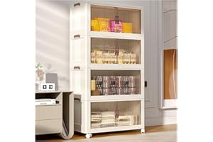 Kmiectse 102 QT Large Storage Bins with Lid, Plastic Storage Organizer for Living Room Bedroom, Foldable Stackable Toy Storage, Storage Containers for House Organizing, 4 Tier