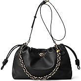 MUHUASHI Bucket Hobo Purse for Women. Designer Drawstring Shoulder Bag with Top Chain Tote Handle and Long Crossbody Strap