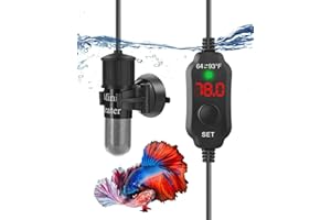 HANJIANGXUE Kulife Fumak Super Mini Aquarium Heater 10W Betta Heater Small Aquarium Heater Adjustable Submersible Fish Tank Heater Turtle Heater with Digital Display Thermostat, for 1-2 Gallon Tanks