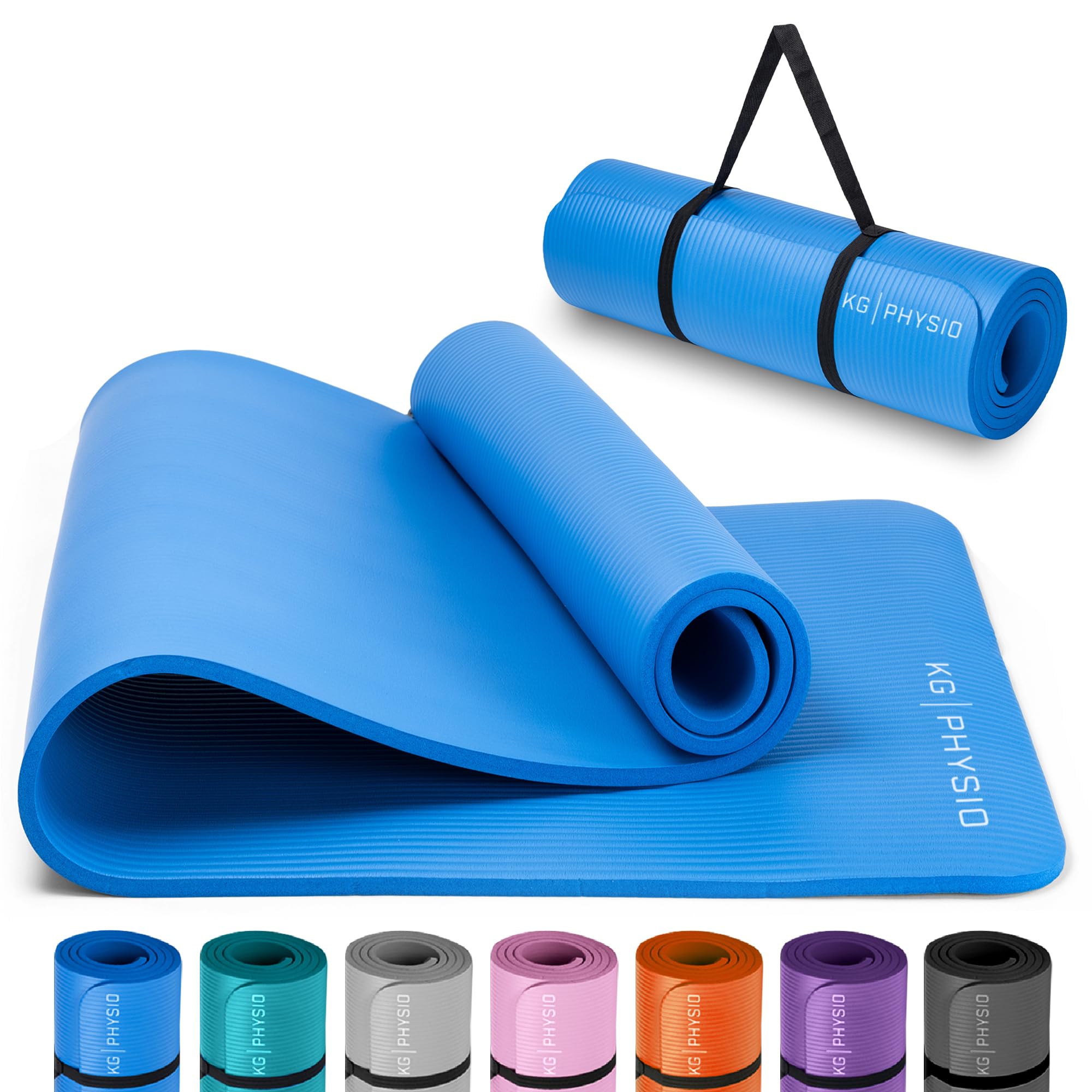 KG Physio Yoga Mat - Thick Yoga Mats for Women & Men, High-Density NBR Foam Excercise Mat, Non-Slip & Sweat-Resistant, Ideal for Pilates, Home Fitness and Home Workout - Strap Included