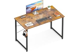 Casaottima 40 Inch Small Computer Desk for Home Office, Study Writing Table for Small Spaces, Simple Modern Desk with Headphone Hooks, Rustic Brown