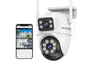GUOANVISION Security Camera Outdoor,【6MP Dual Lens】WiFi Outside Camera for Home Security with Power Cord, 360° View, Auto Tracking, Human Detection, Color Night Vision, IP66 Waterproof, 24/7 Record, SD/Cloud