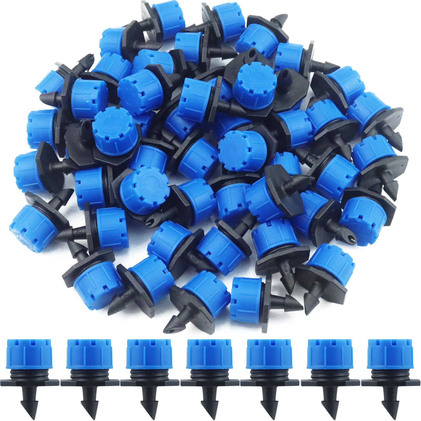 Photo 1 of 150 Pcs Adjustable Micro Drip Irrigation Sprinklers 1/4 Inch Universal 8-Hole Flow Dripper Garden Irrigation Nozzles for 4mm/7mm Tube Watering System (Blue)