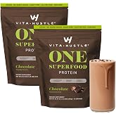 VitaHustle ONE Vegan Protein Powder, Chocolate, 30 Servings | Meal Replacement Shake, 20g Plant Protein Meal Replacement, 86+ Superfoods &amp; Greens, Probiotics+, No Dairy, No Gluten