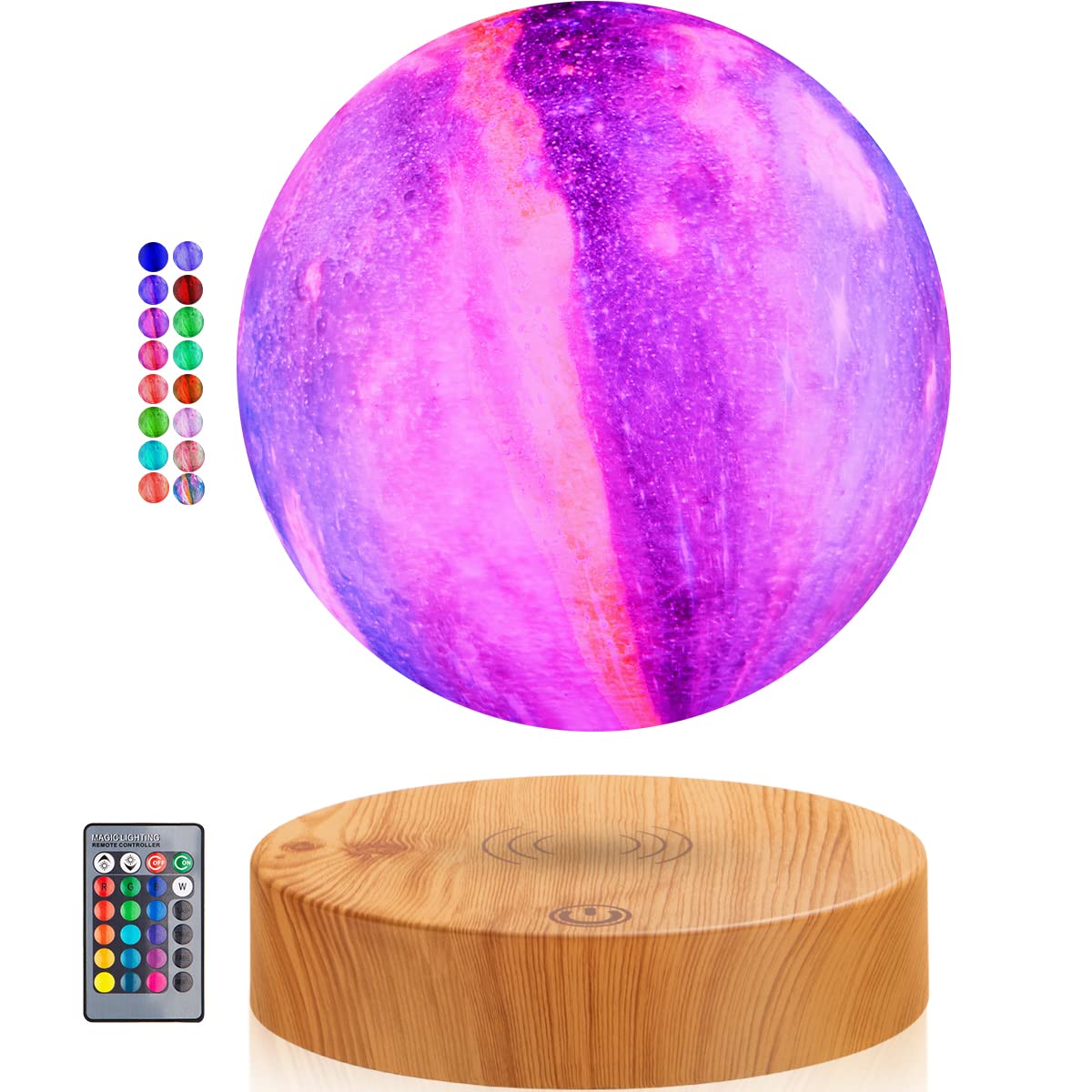DIDWI Levitating Moon Lamp, Floating 3D Moon Light Spinning LED Moon Magnetic Levitation Night Lights for Room Office Decoration Cool Gifts (Galaxy 16 Colors)