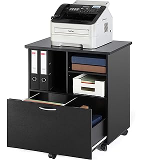 Bestier Wooden Storage Cabinet Mobile Lock Wheel Lateral Drawer Cabinet Printer Cart Stand With 2 Shelf