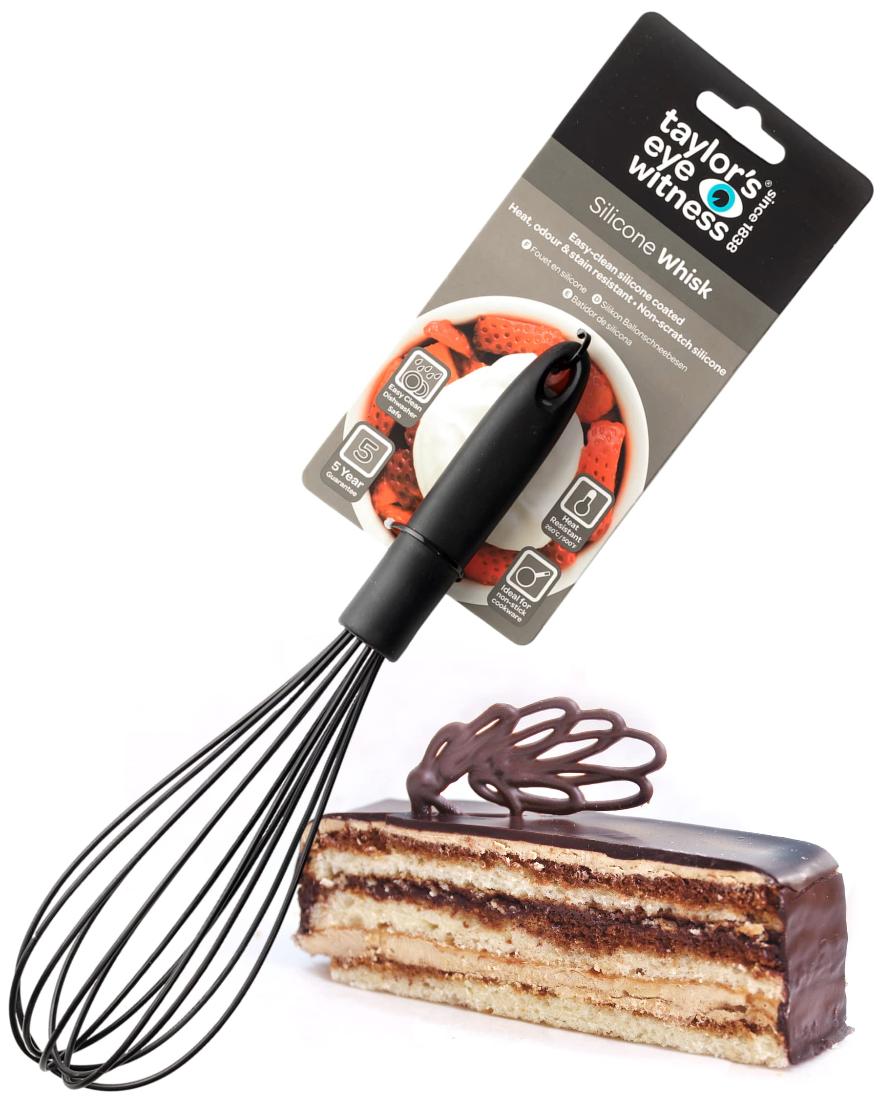 Taylors Eye Witness Large Black Silicone Whipping Whisk – Dishwasher Safe, Heat Resistant (260°C/500°F), 29cm/11.5 inch