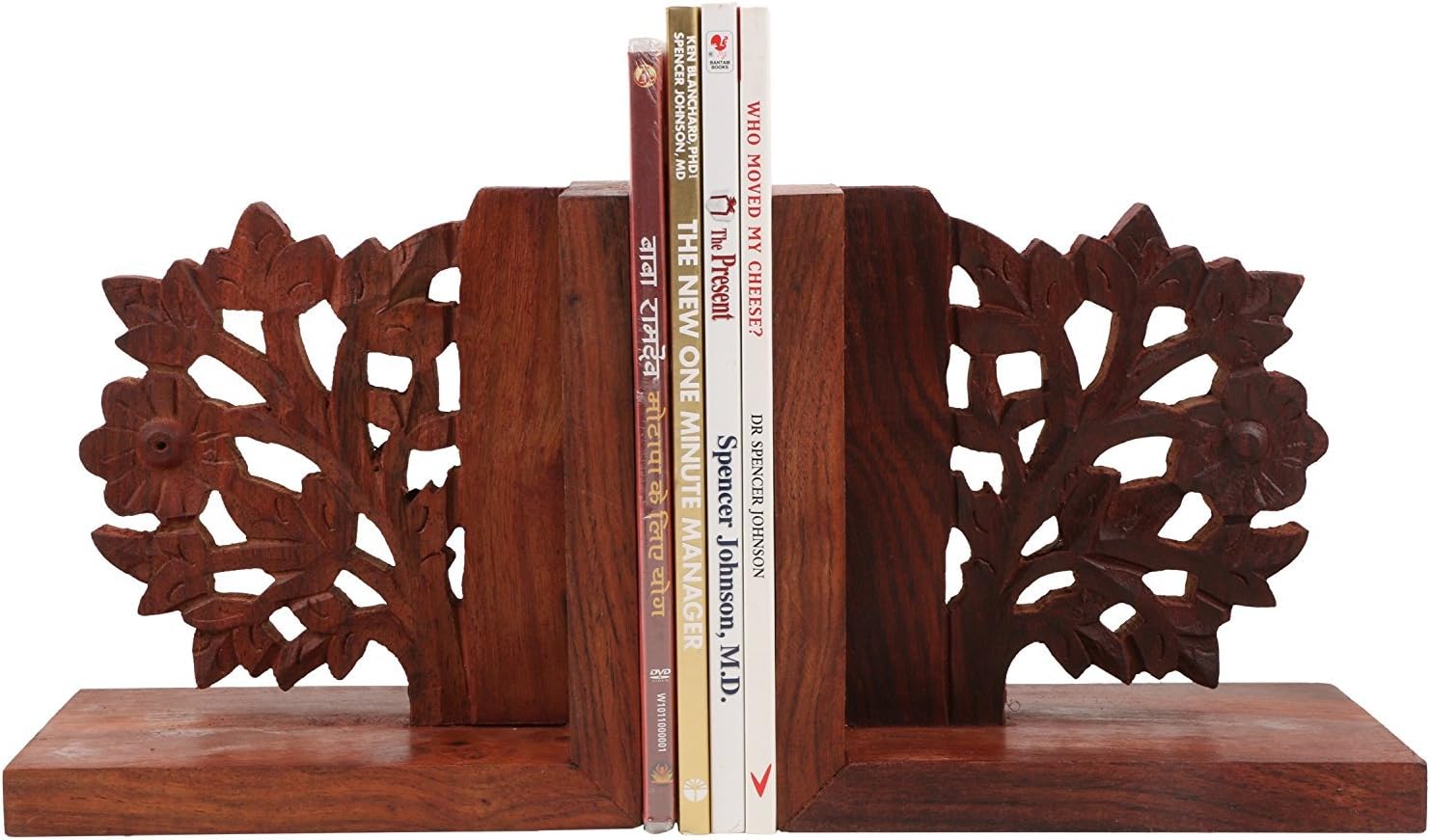 Diwali Gifts Kamla Sellers Tree of Life Shaped Wooden Pair Bookend Rack Display Stand Holder Bookshelf Organizer Home Office Kids Room Library Decorative Handcrafted
